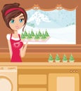 Girl Baking muffins in christmas style