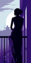 Girl in the balcony, black and purple ai generate