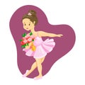 Girl ballerina in curtsey with a bouquet of flowers Royalty Free Stock Photo