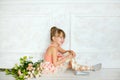 The girl the ballerina with flowers Royalty Free Stock Photo