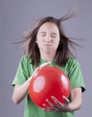 Girl and balloon blast. Royalty Free Stock Photo