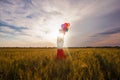 Girl with balloons in wheat field Royalty Free Stock Photo