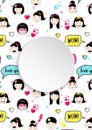 Girl banner with anime emoji pattern. Cute stickers with emotico