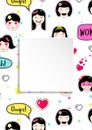 Girl banner with anime emoji pattern. Cute stickers with emoticon and 3d paper. Childish girl banner with kawaii asian faces. Royalty Free Stock Photo