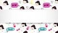 Girl banner with anime emoji pattern. Cute stickers with emoticon and 3d paper. Childish girl banner with kawaii asian faces. Royalty Free Stock Photo