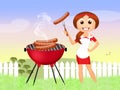 Girl on barbecue Royalty Free Stock Photo
