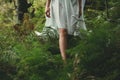 girl barefoot in the woods Royalty Free Stock Photo