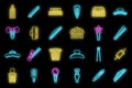 Girl barrette icons set vector neon