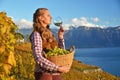 Girl with a basket full of grapes Royalty Free Stock Photo