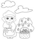 Girl with a basket of strawberries coloring page