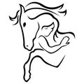 The girl is basking in the arms of a horse. The concept of love and protection of animals. Design for logo, tattoo, horse clubs