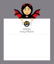 The girl bat vampire is holding a notepad sheet for the entries. Spider, inscription happy Halloween.Modern flat design.