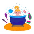 Girl Bath Time - Illustration