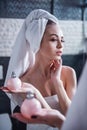 Girl in the bathroom Royalty Free Stock Photo