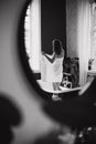 Girl bathroom towel reflection mirror Royalty Free Stock Photo