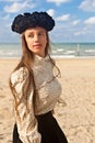 Girl beach black rose crown, De Panne, Belgium Royalty Free Stock Photo