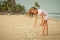 Girl on the beach collecting shells Royalty Free Stock Photo