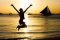 Girl on the beach the dawn time Royalty Free Stock Photo