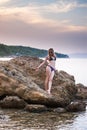 Girl at Beach at Dusk Royalty Free Stock Photo