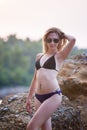 Girl at Beach at Dusk Royalty Free Stock Photo