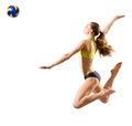 Girl beach volleyball player ver with ball Royalty Free Stock Photo