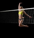 Girl beach volleyball player ver with net Royalty Free Stock Photo