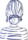 Girl with a beam on his head. nape of girl with hairstyle. vector linear illustration