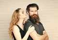 Girl and bearded hipster. Fashion, beauty, style concept. Royalty Free Stock Photo