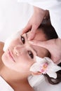 Girl and beautician. Facial massage.