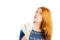 girl with beautiful eyes with money Royalty Free Stock Photo