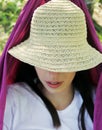 Girl with beautiful lips relax in hammock