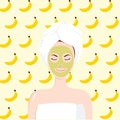 Girl Beauty Facial Banana Mask. Vector Illustration