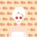 Girl Beauty Facial Mask With Tomato Slice. Vector Illustration