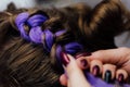 Girl in the beauty salon is weaved with braids. braided pigtails. Royalty Free Stock Photo