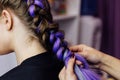 Girl in the beauty salon is weaved with braids. braided pigtails. Royalty Free Stock Photo