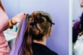 Girl in the beauty salon is weaved with braids. braided pigtails. Royalty Free Stock Photo