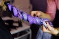 Girl in the beauty salon is weaved with braids. braided pigtails. Royalty Free Stock Photo