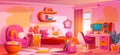 Girl bedroom interior in groovy style Royalty Free Stock Photo