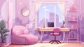 Girl bedroom interior in pink and violet colors. modern interior design room furniture generative ai Royalty Free Stock Photo