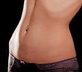 Girl belly on dark background