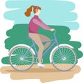 Girl on bicycle in flat style with background.