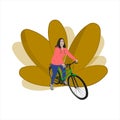 Girl on a bicycle pedal in a tracksuit. Woman on a bike. Bicycling. Stylish female hipsters on a bike, full face view, isolated