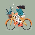 girl on bicycle trendy colourful flat style