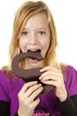 Girl with big chocolate letter