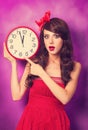 Girl with big clock Royalty Free Stock Photo
