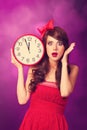 Girl with big clock Royalty Free Stock Photo