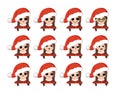 Girl with big eyes and different emotions in red Santa hat Royalty Free Stock Photo