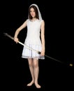 Girl with the big Japanese sword Royalty Free Stock Photo