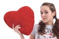 Girl with big red plush heart Royalty Free Stock Photo
