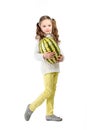 Girl with big toy watermelon on a white background. Royalty Free Stock Photo